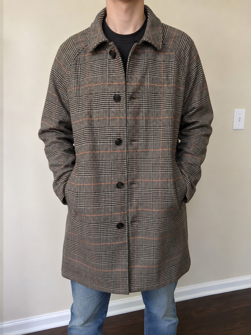 Goodfellow & Co Wool Blend Plaid Coat Jacket Men's XL Brown Glen Plaid Button Fr